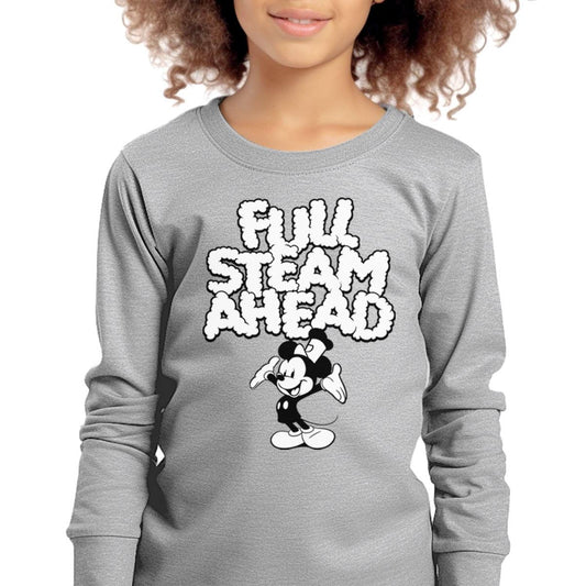 Full Steam Ahead! Youth Long Sleeve Tee - Steamboat Willie World