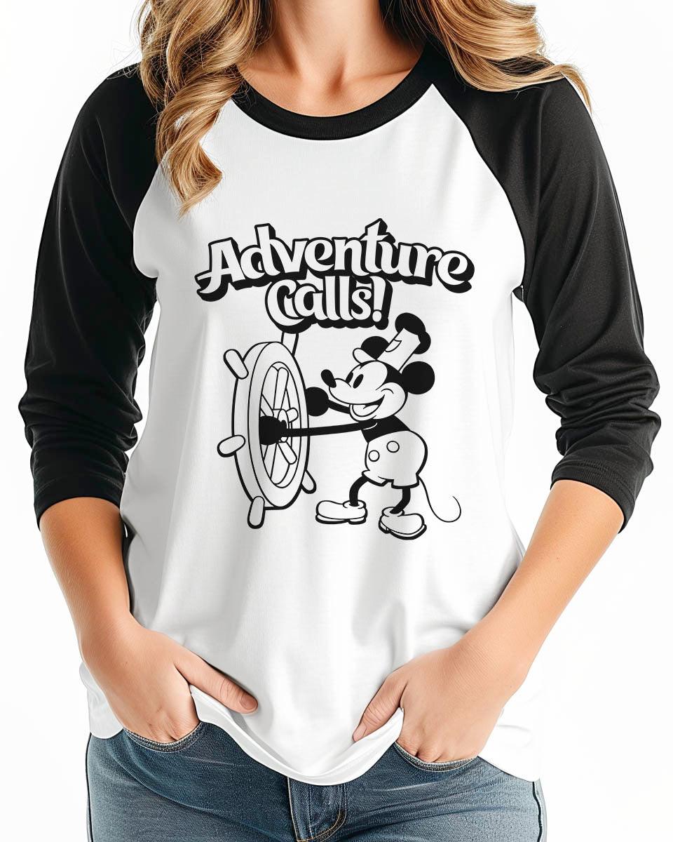 Adventure Calls! 3/4 Sleeve Raglan Shirt - Steamboat Willie World