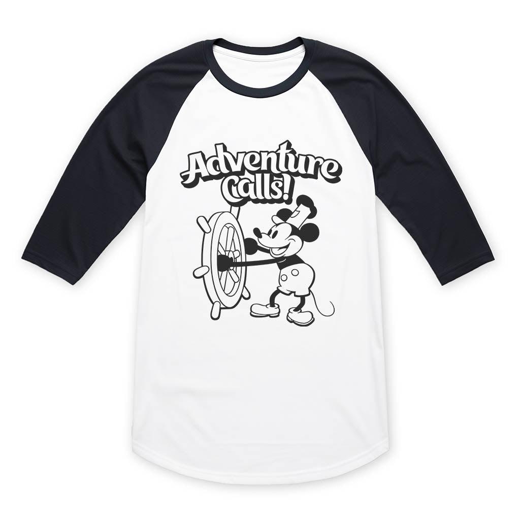 Adventure Calls! 3/4 Sleeve Raglan Shirt - Steamboat Willie World