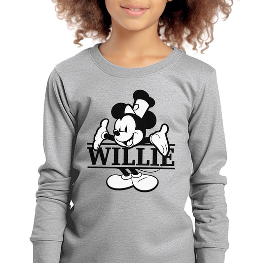 What's My Name? Youth Long Sleeve Tee - Steamboat Willie World