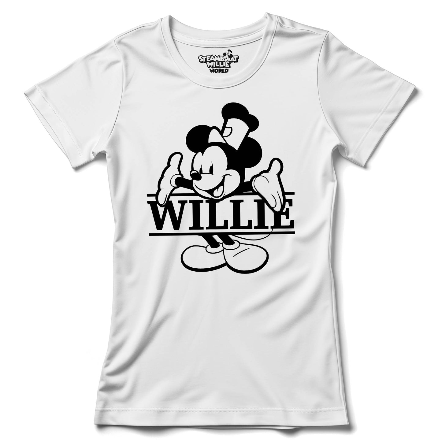 What's My Name? Women's Fitted Tee - Steamboat Willie World