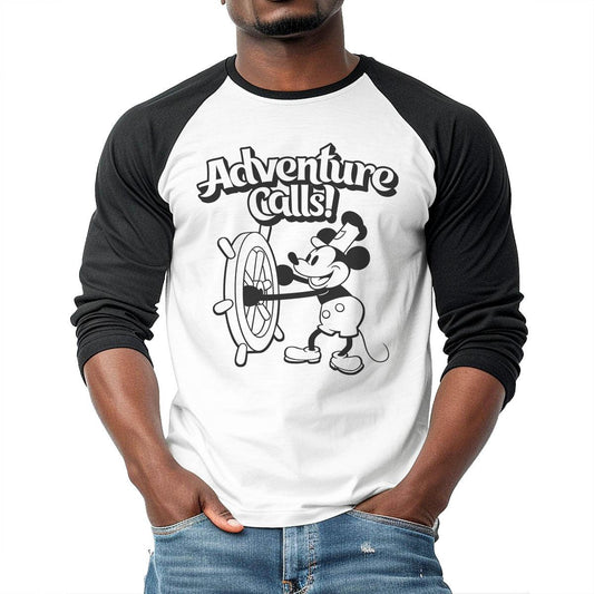 Adventure Calls! 3/4 Sleeve Raglan Shirt - Steamboat Willie World