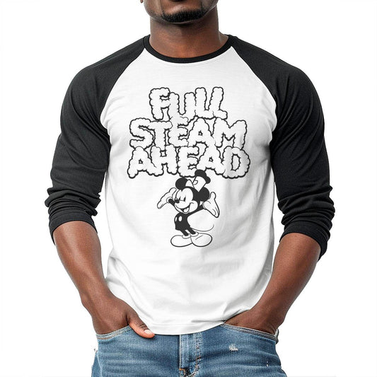 Full Steam Ahead! 3/4 Sleeve Raglan Shirt - Steamboat Willie World