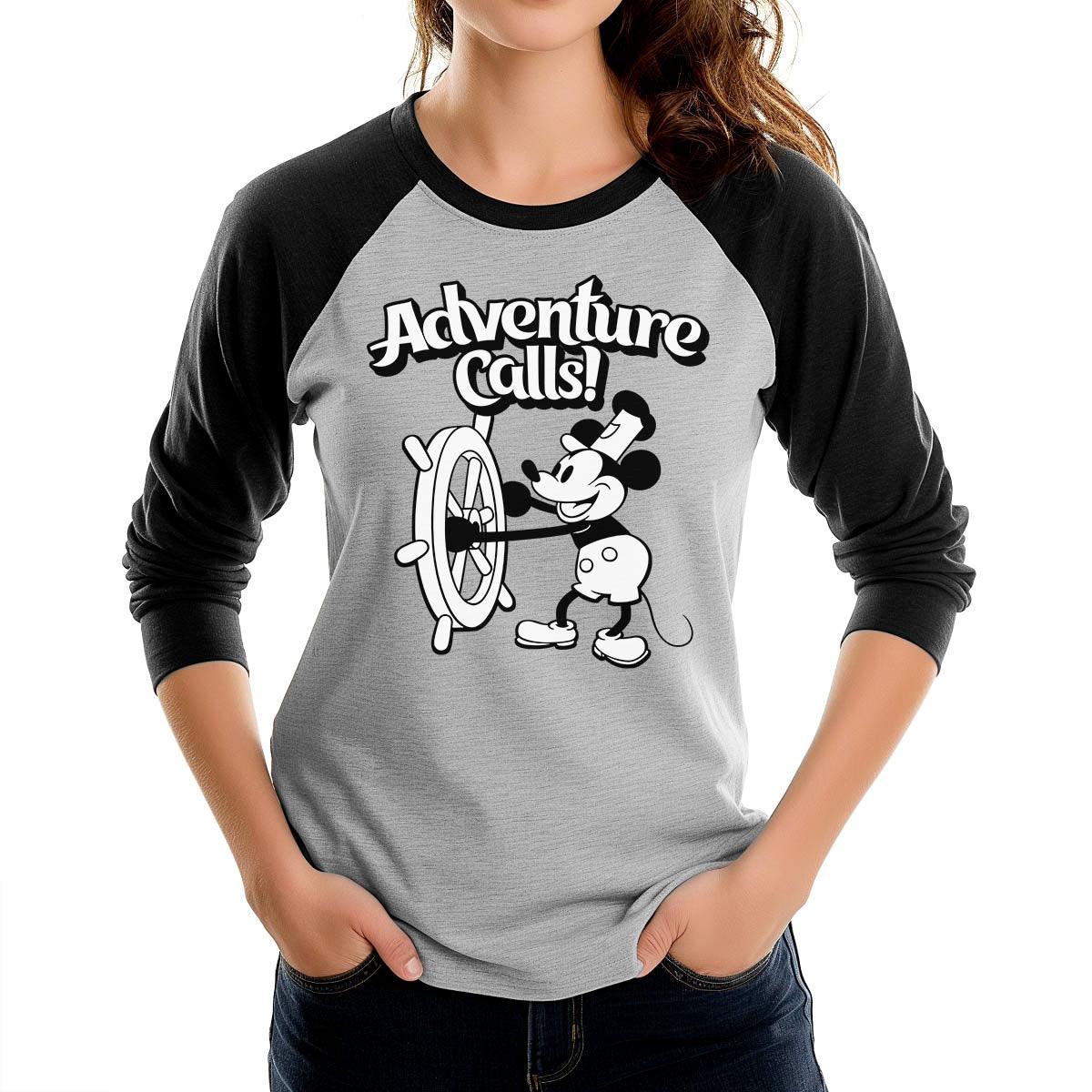 Adventure Calls! 3/4 Sleeve Raglan Shirt - Steamboat Willie World